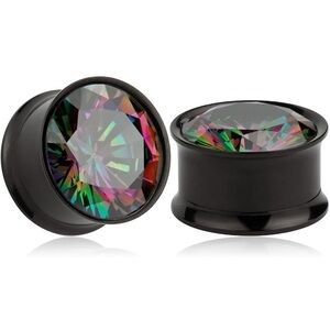 NWT 5 pc Coo ear Summer Gauges Ears Color-Zircon Black Stainless Steel Ear Plugs